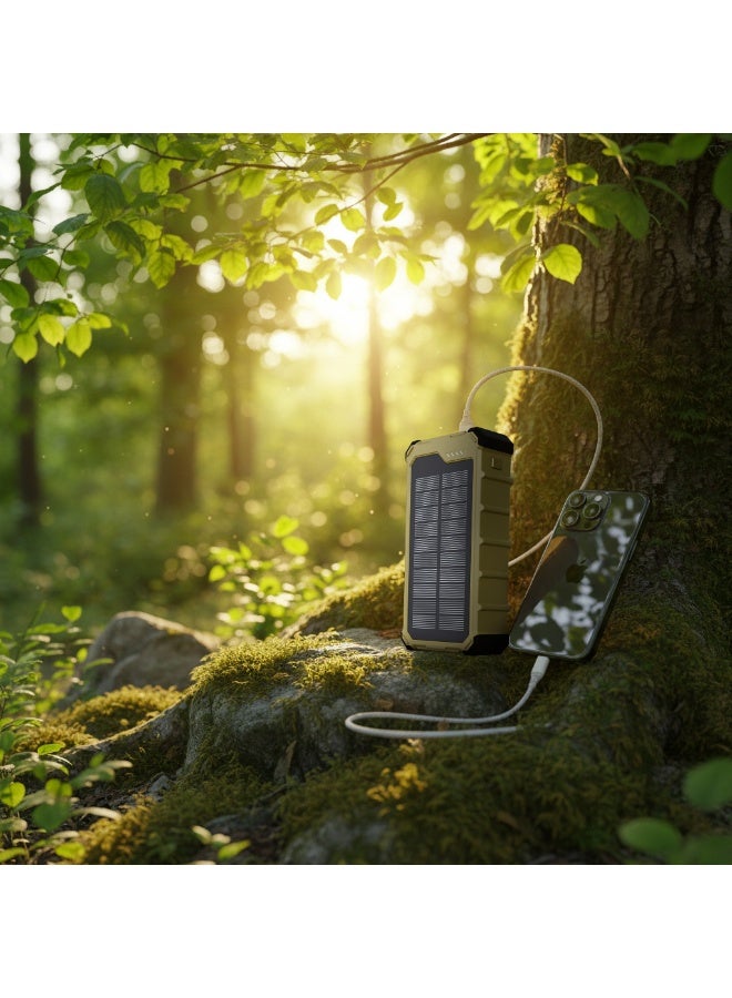 Powerology Solar Power Bank 20000mAh, 20W PD, 22.5 QC, Portable Charger with IP65 Water Resistant, Power Bank 20000mAh with 3 Light Modes, Solar Charging, Dual LED Panel, Solar Portable Charger with 20000mAh Capacity, Simultaneous Charging - Image 2